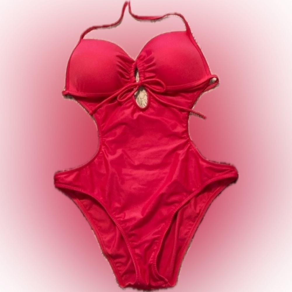VENUS Red One Piece Swimsuit with Halter Neck and Keyhole Detail